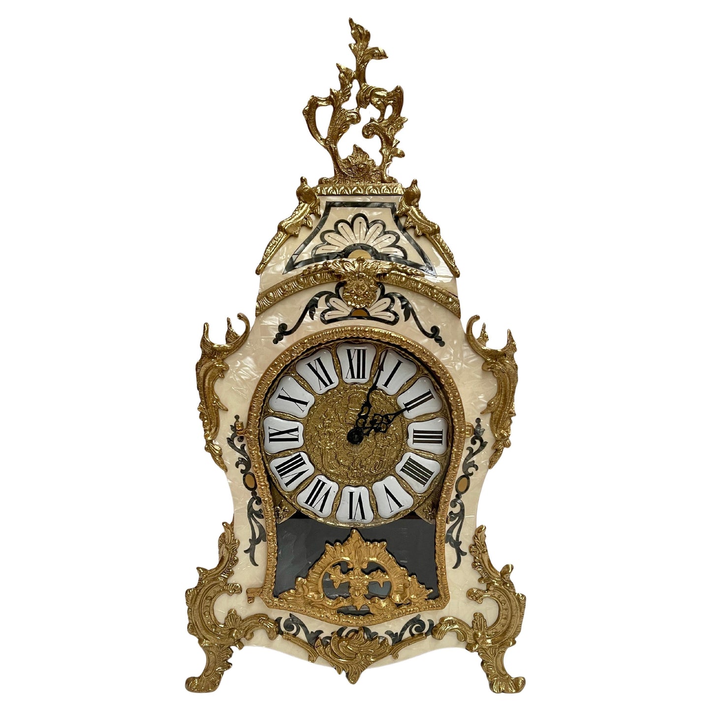 Orologio italiano in bronzo e legno a batteria stilo francese anni '90