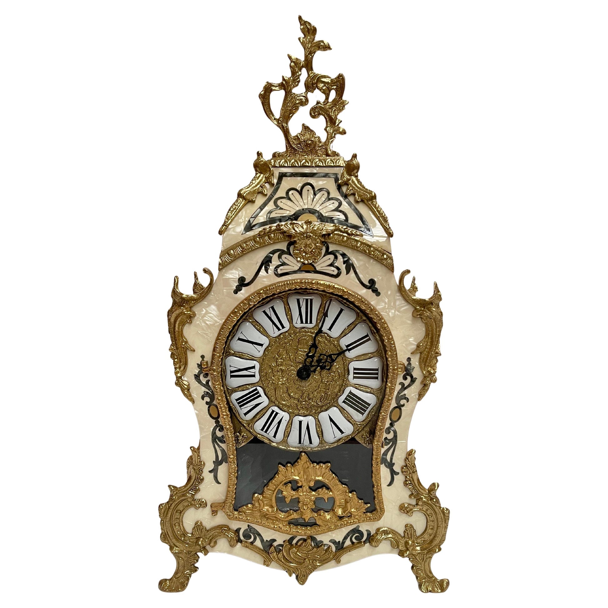 Orologio italiano in bronzo e legno a batteria stilo francese anni '90