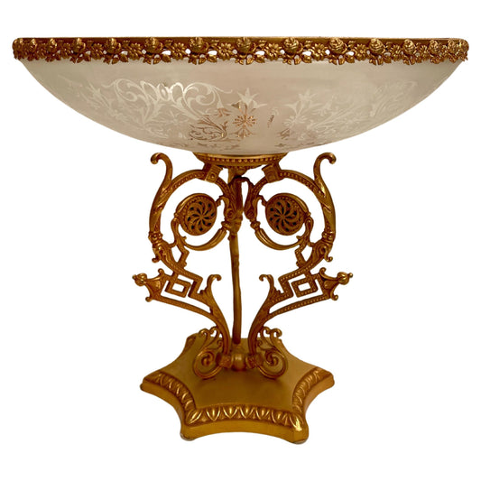 Importante centrotavola italiano di lusso in cristallo e bronzo dorato XX secolo