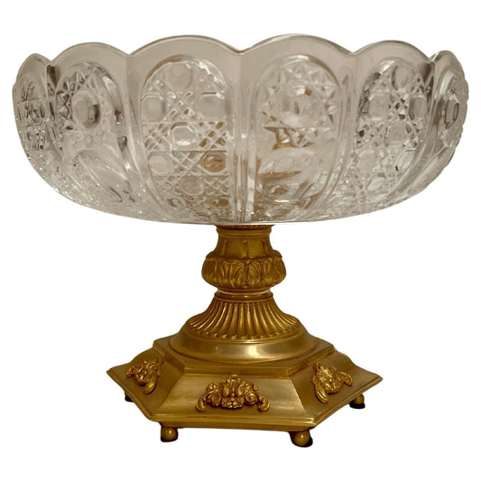 Meraviglioso centrotavola italiano in cristallo e bronzo placcato oro 24 carati