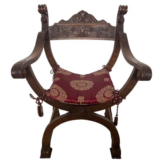 Italian Poltrona curule o dagobert in noce antica anni '20