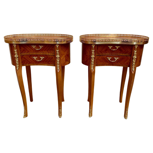 Bellisima coppia di comodini francese stile luigi XVI in legno e bronzo anni 70