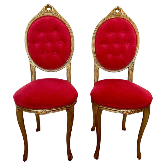 Bellisima coppia di sedie italiana in legno masselo stile luigi XVI anni '80