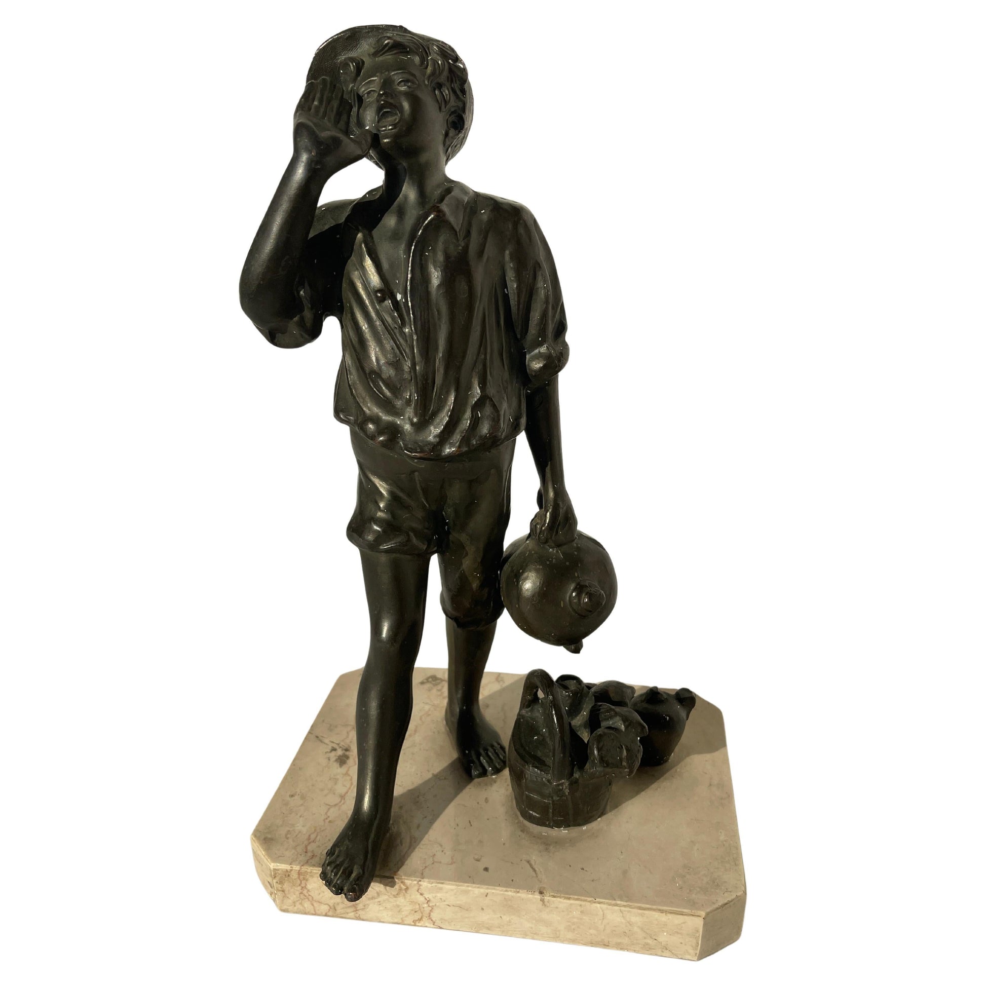 Scultura ragazzo venditore d'acqua vintage anni '50 italian