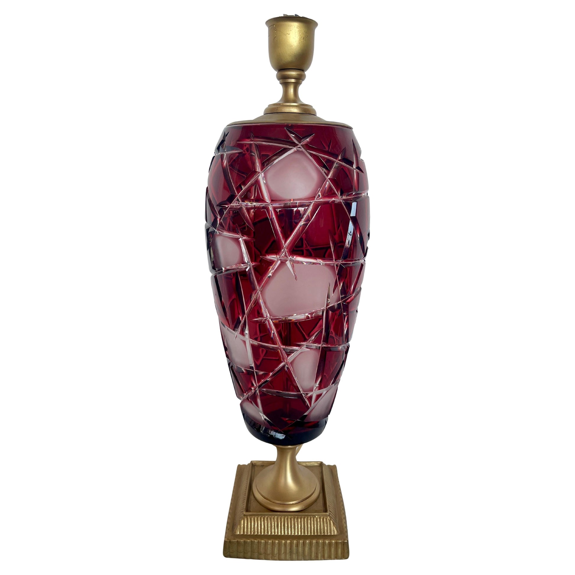 Lampada in cristallo stile bohemia cranberry design italian anni 90