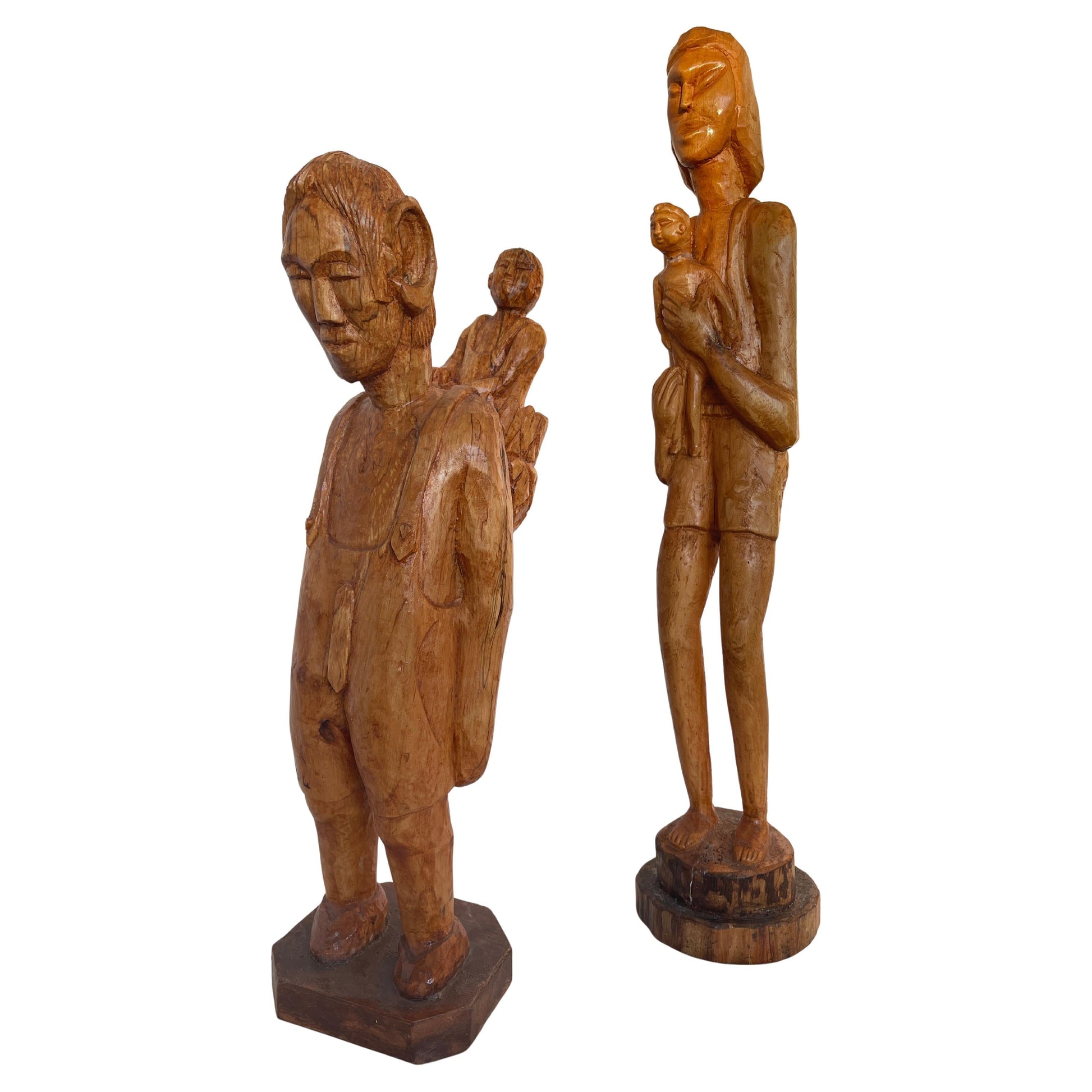 Antica scultura di coppia africana scolpita a mano anni '40
