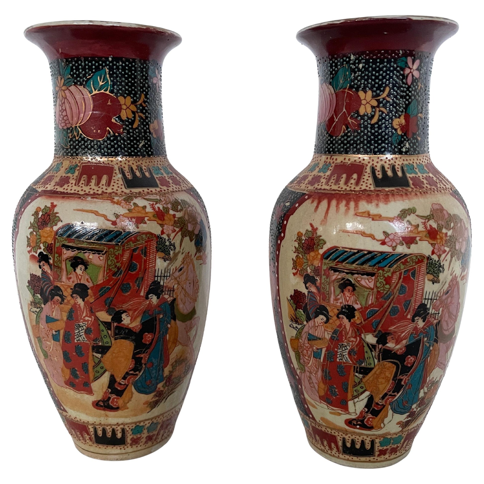 Antica coppia di vasi giapponesi stile meiji XX secolo