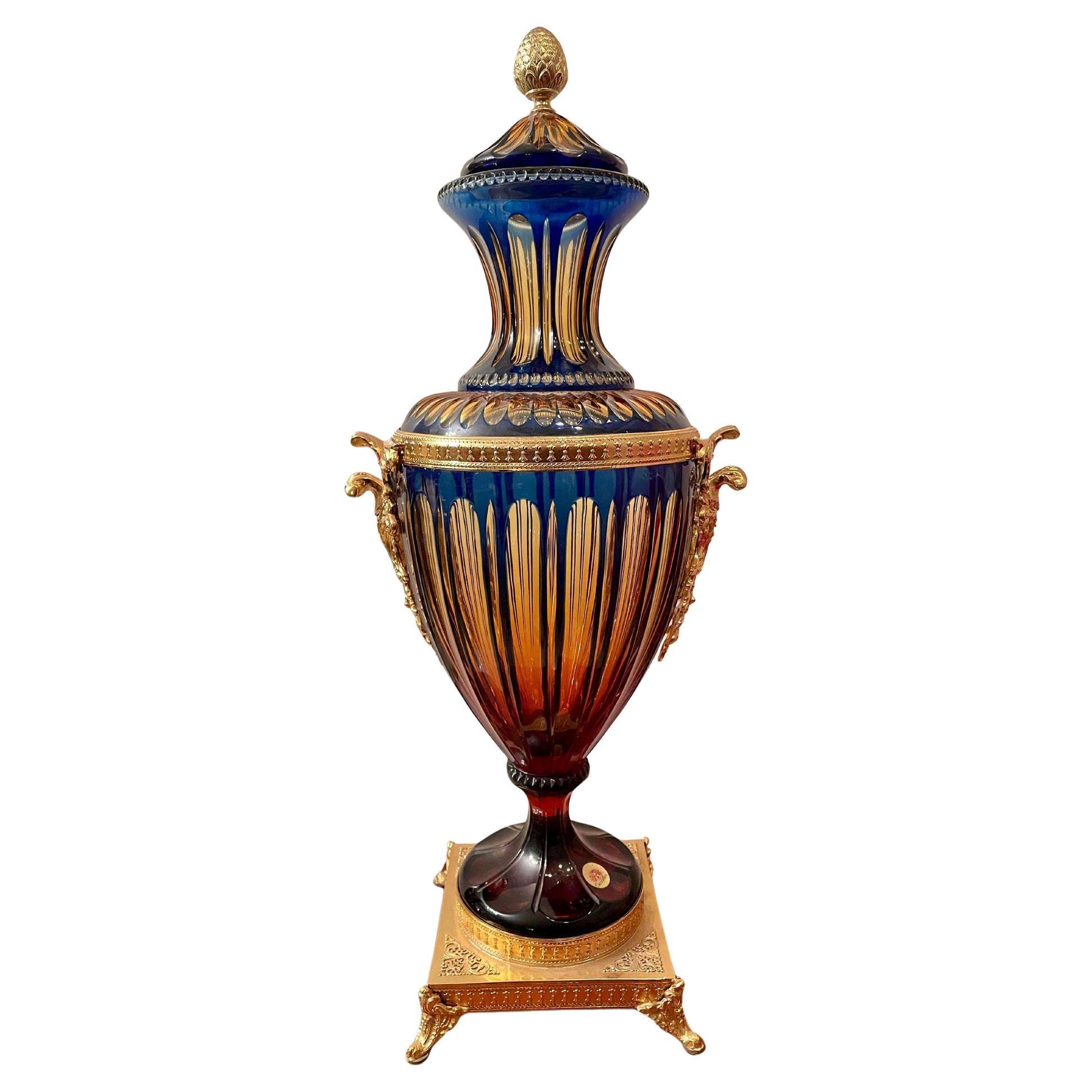 Grandiosa Anfora in cristallo e bronzo dorato florentine italian XX secolo