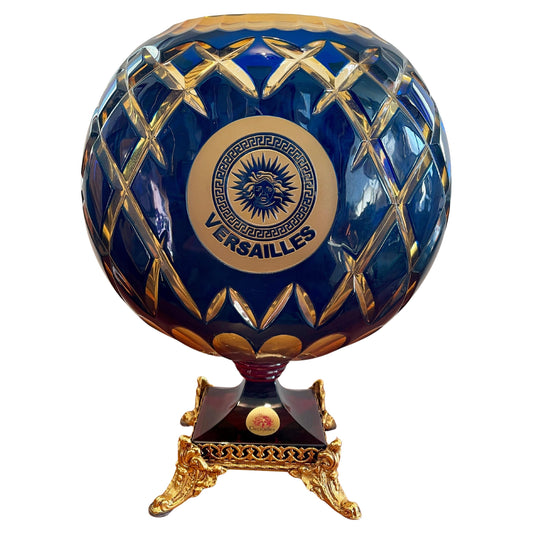 Vaso di lusso in cristallo e bronzo bicolore molato a mano versailles XX secolo