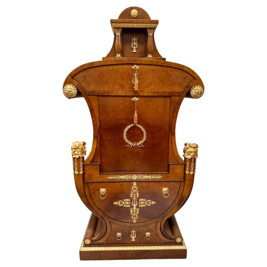 Grande scrivania italiana di lusso stile versailles in legno e bronzo anni '70