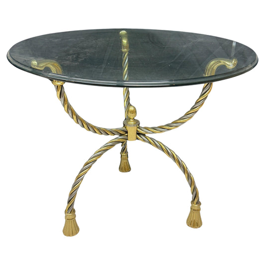 tavolo in vetro con supporto in stile corda vintage anni '90