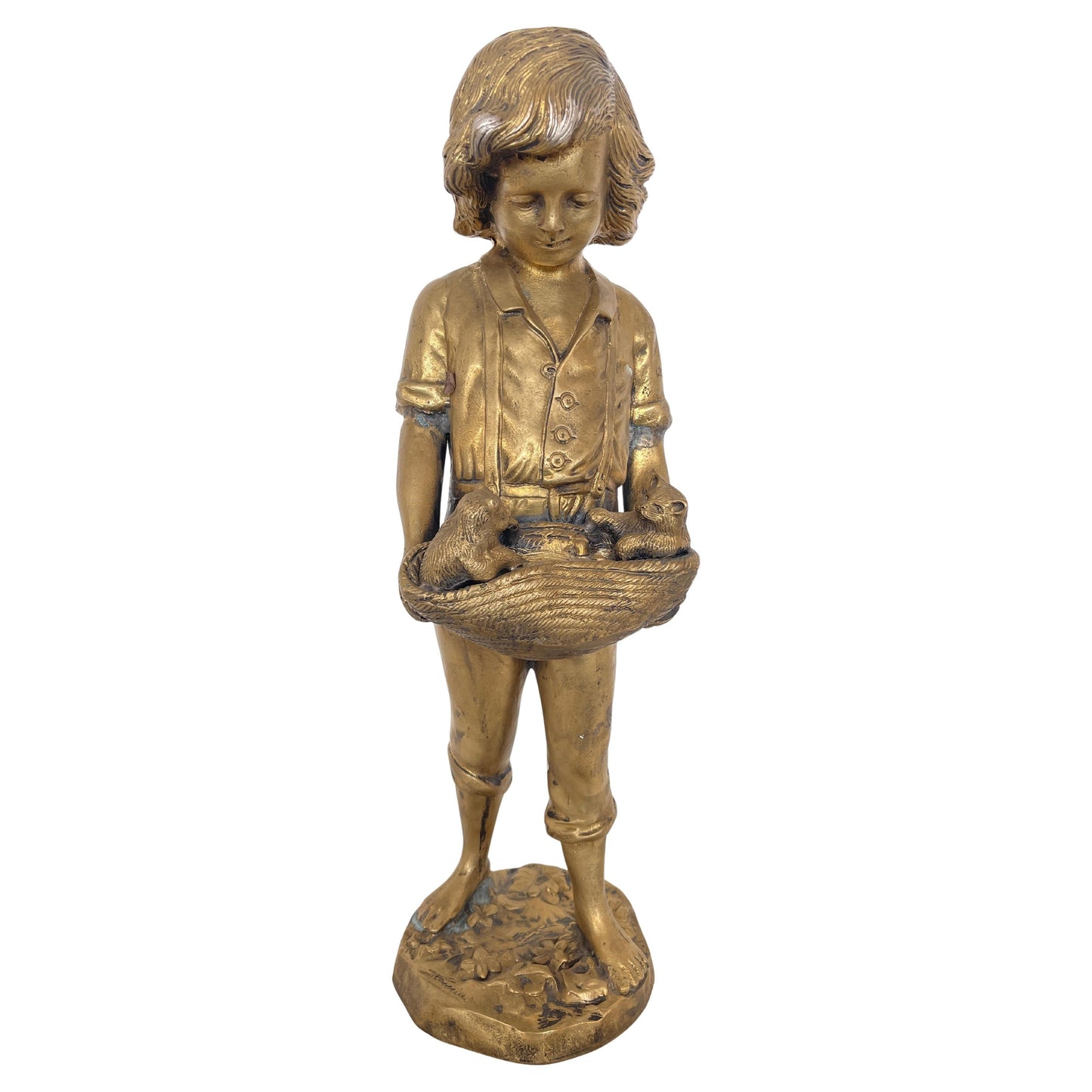 Statuetta in bronzo raffigurante bambino con cuccioli secolo XIX SECOLO