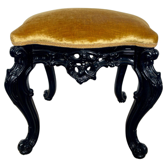 Sgabello in legno laccato nero intagliato a mano italian stile Luigi XV