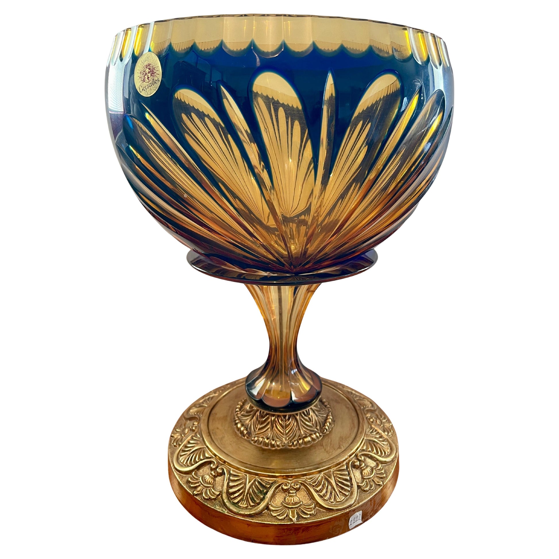 Coppa di lusso in cristallo molato e bronzo lavorato a mano italia anni '90