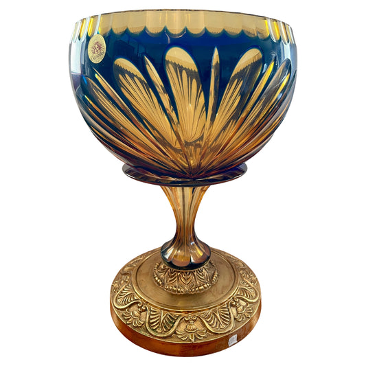 Coppa di lusso in cristallo molato e bronzo lavorato a mano italia anni '90