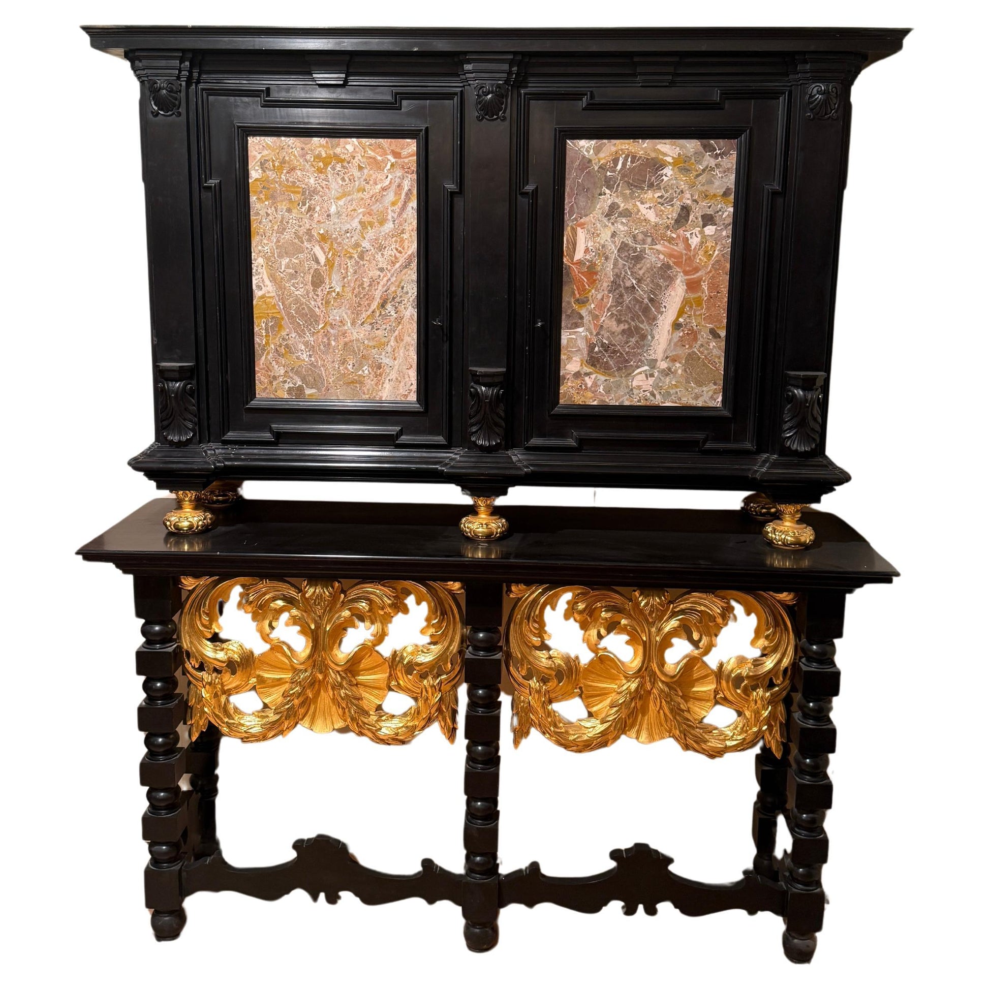 Grande Mobiletto cabinet in legno foglia di oro e marmo, Italia XX secolo