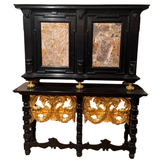 Grande Mobiletto cabinet in legno foglia di oro e marmo, Italia XX secolo
