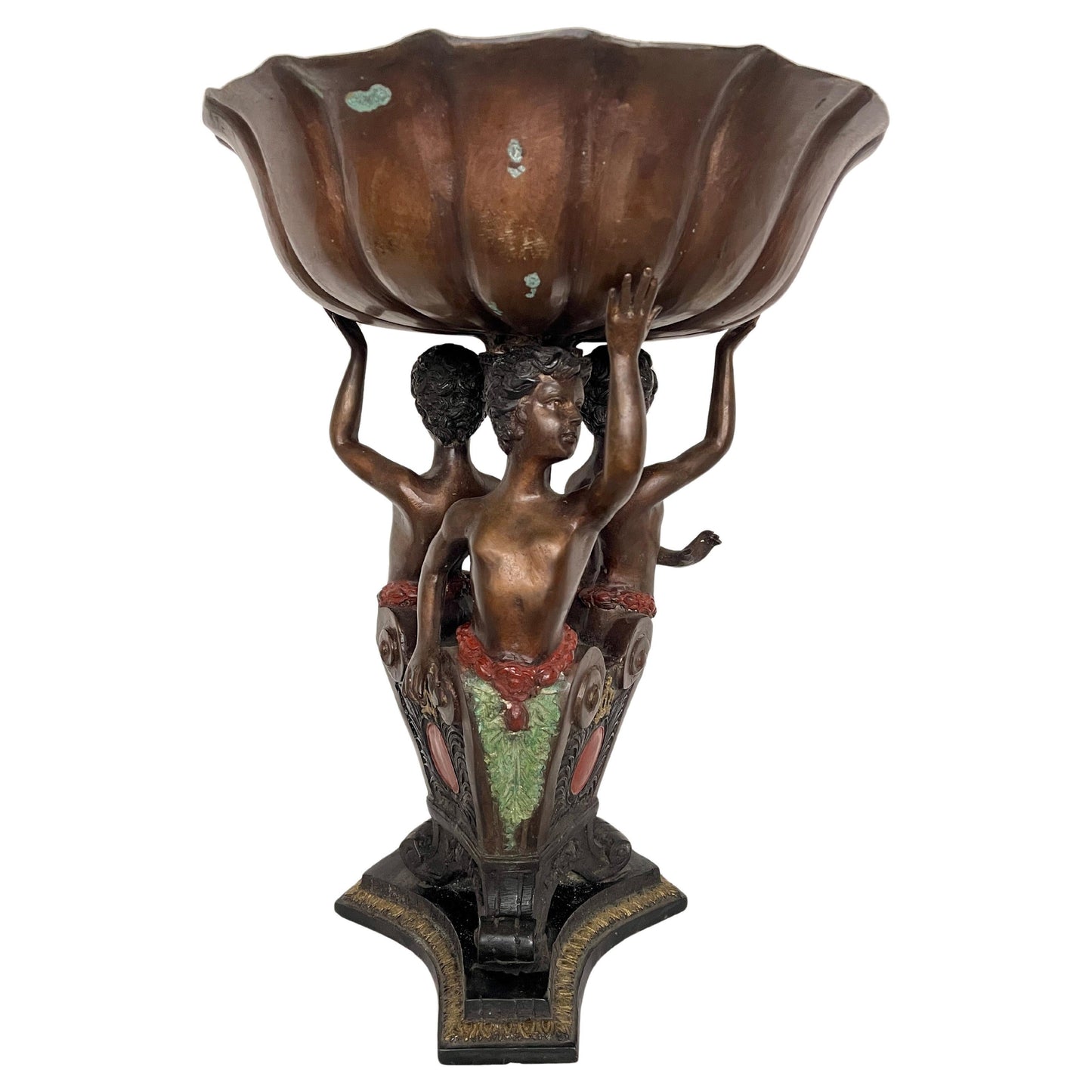 Alzata in bronzo con scultura di putti del XX secolo