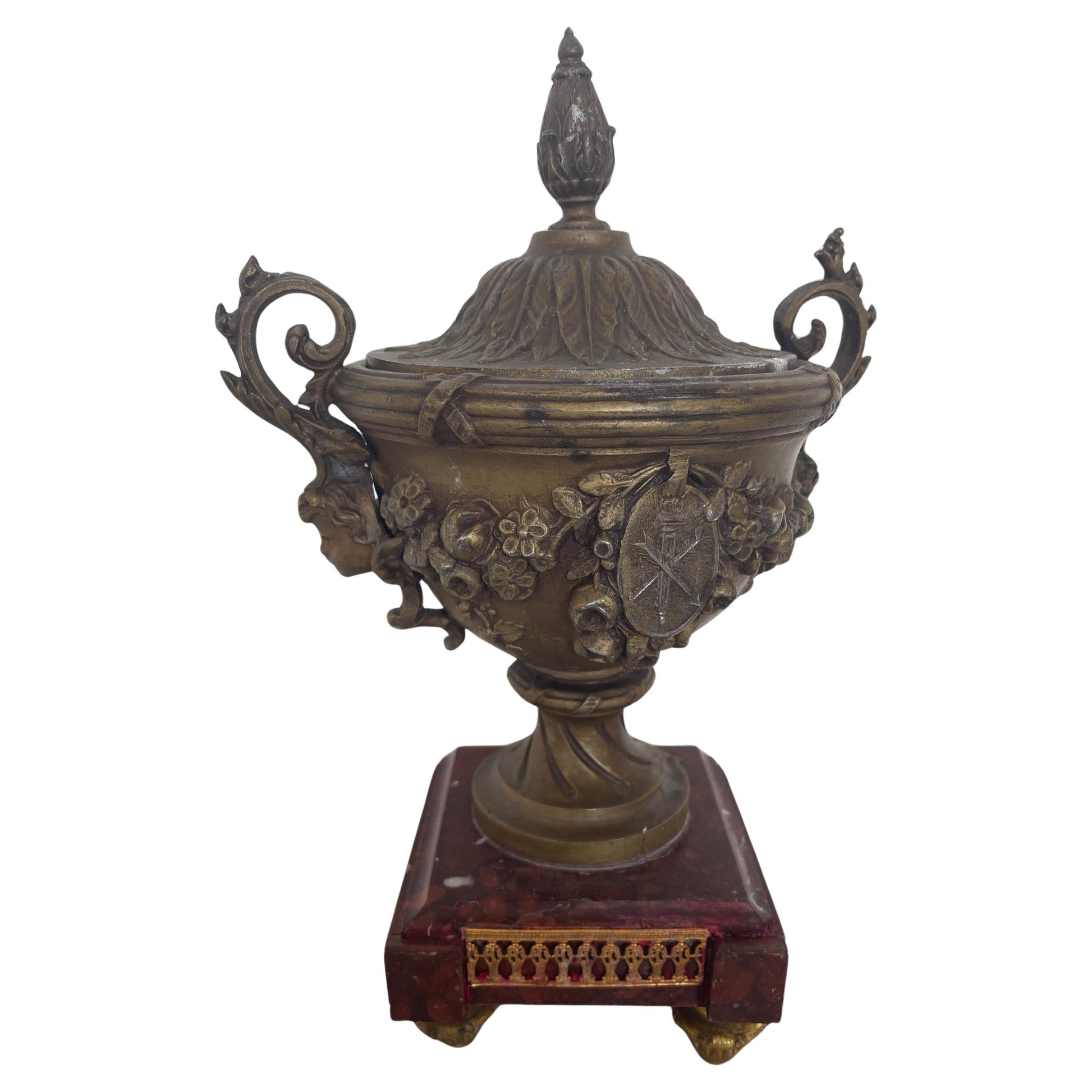 Raro vaso antico in bronzo e marmo francese XIX secolo