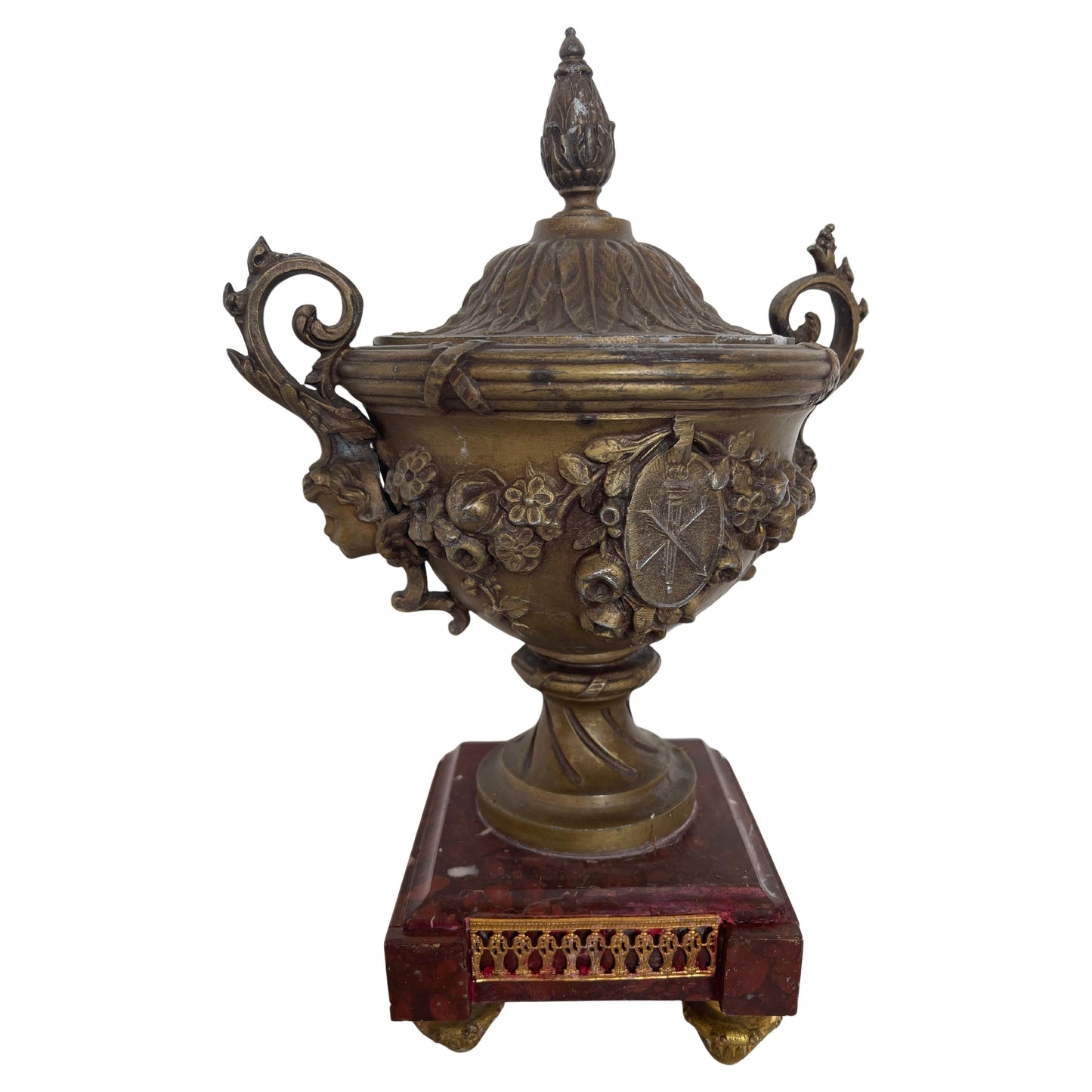 Raro vaso antico in bronzo e marmo francese XIX secolo