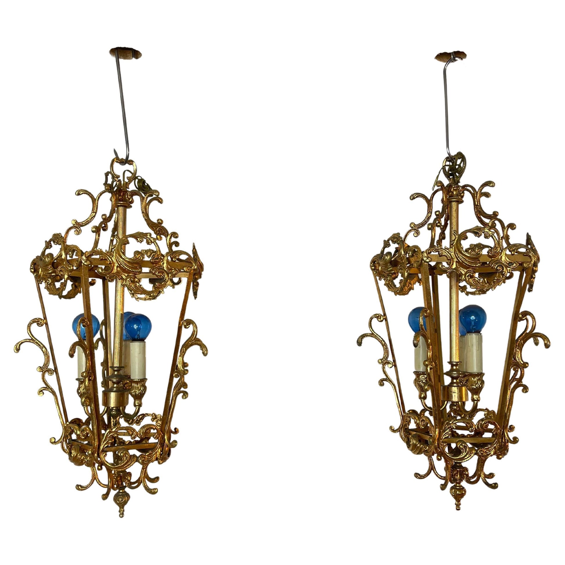 Coppia di lanterne vintage in bronzo degli anni '40