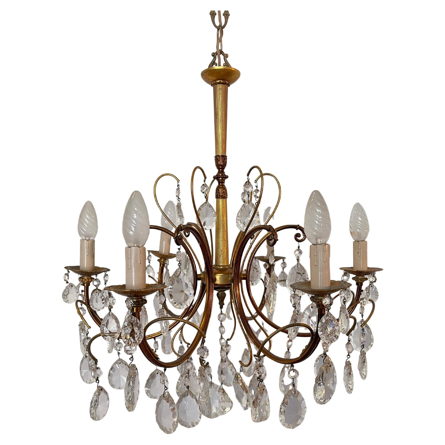 Lampadario a bracci e cristallo vintage anni '50 italian