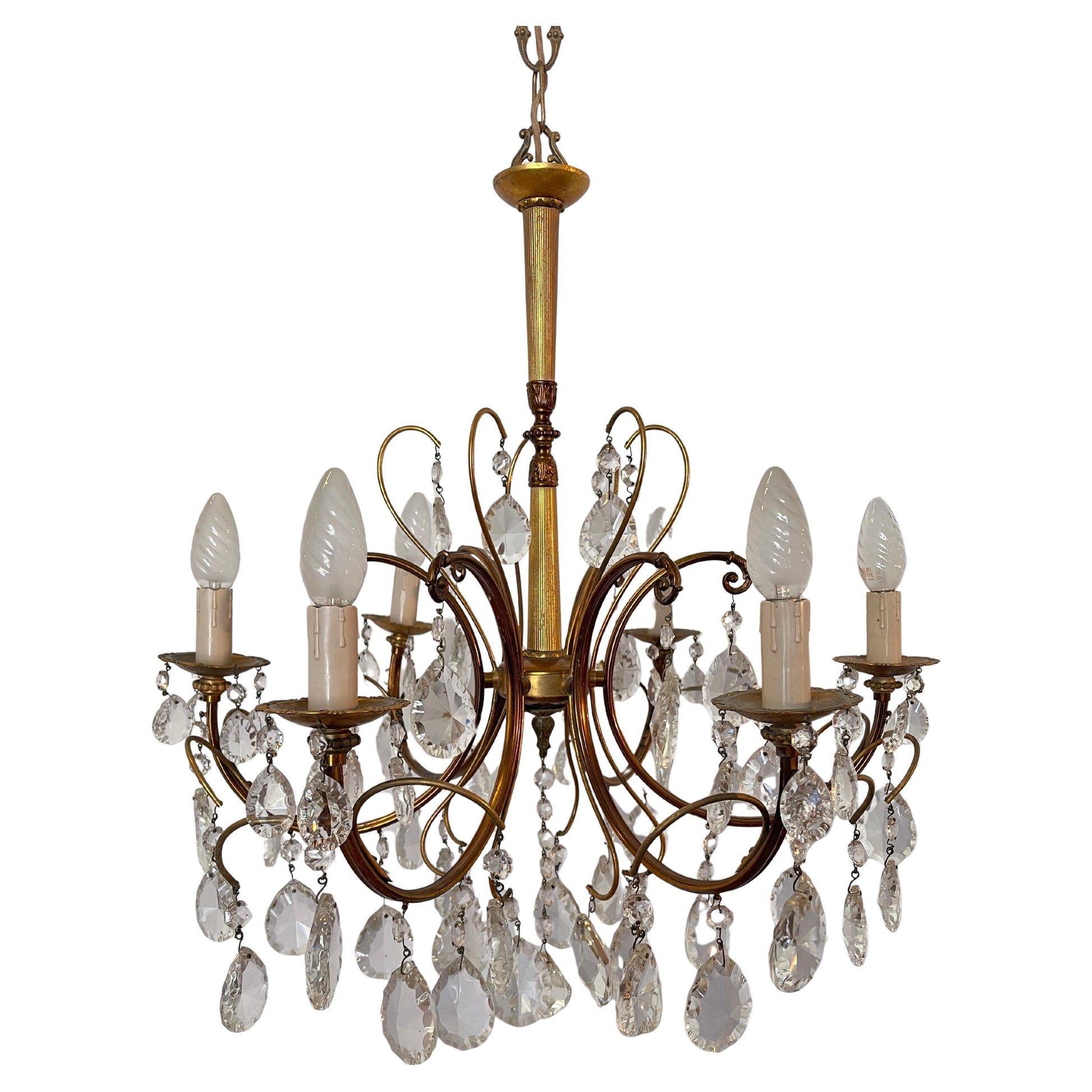 Lampadario a bracci e cristallo vintage anni '50 italian