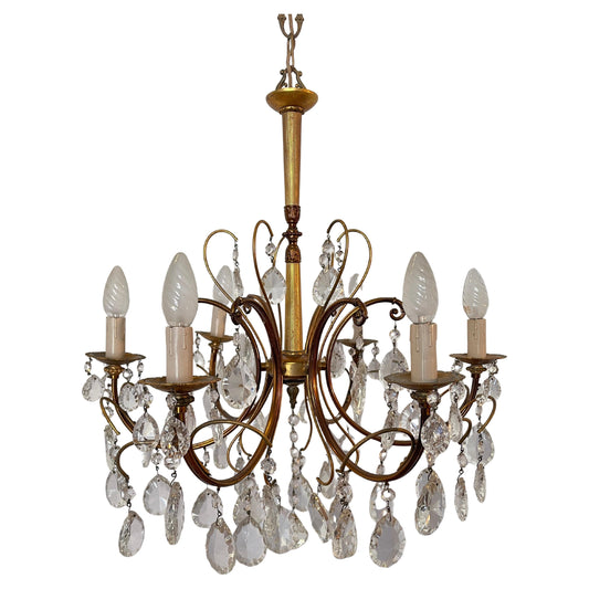 Lampadario a bracci e cristallo vintage anni '50 italian