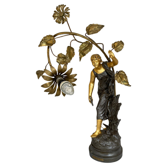 Bellisima lampada da tavolo raffigurante una donna con fiori anni '40 italian
