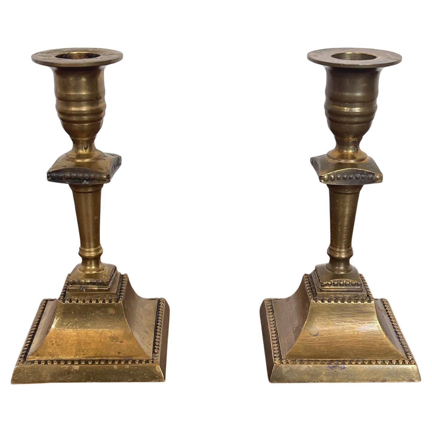 Coppia di candelieri quadrati in bronzo secolo XIX Italian