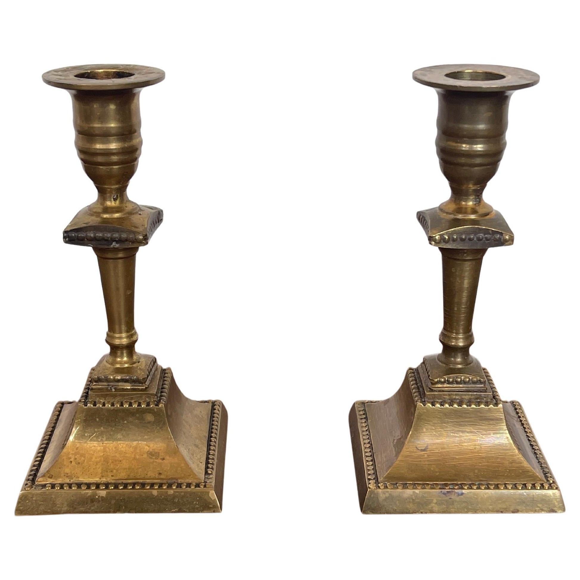 Coppia di candelieri quadrati in bronzo secolo XIX Italian