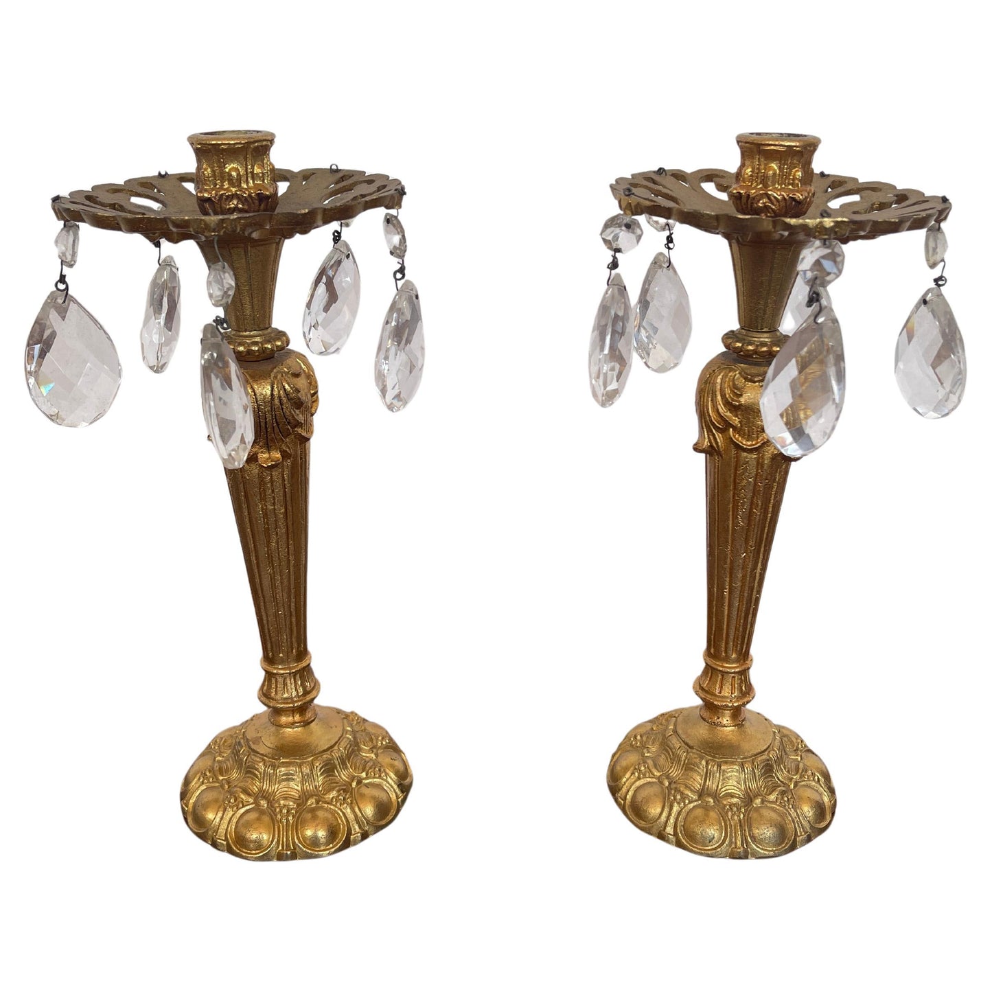 Coppia di candelieri in bronzo e cristalli vintage anni '80