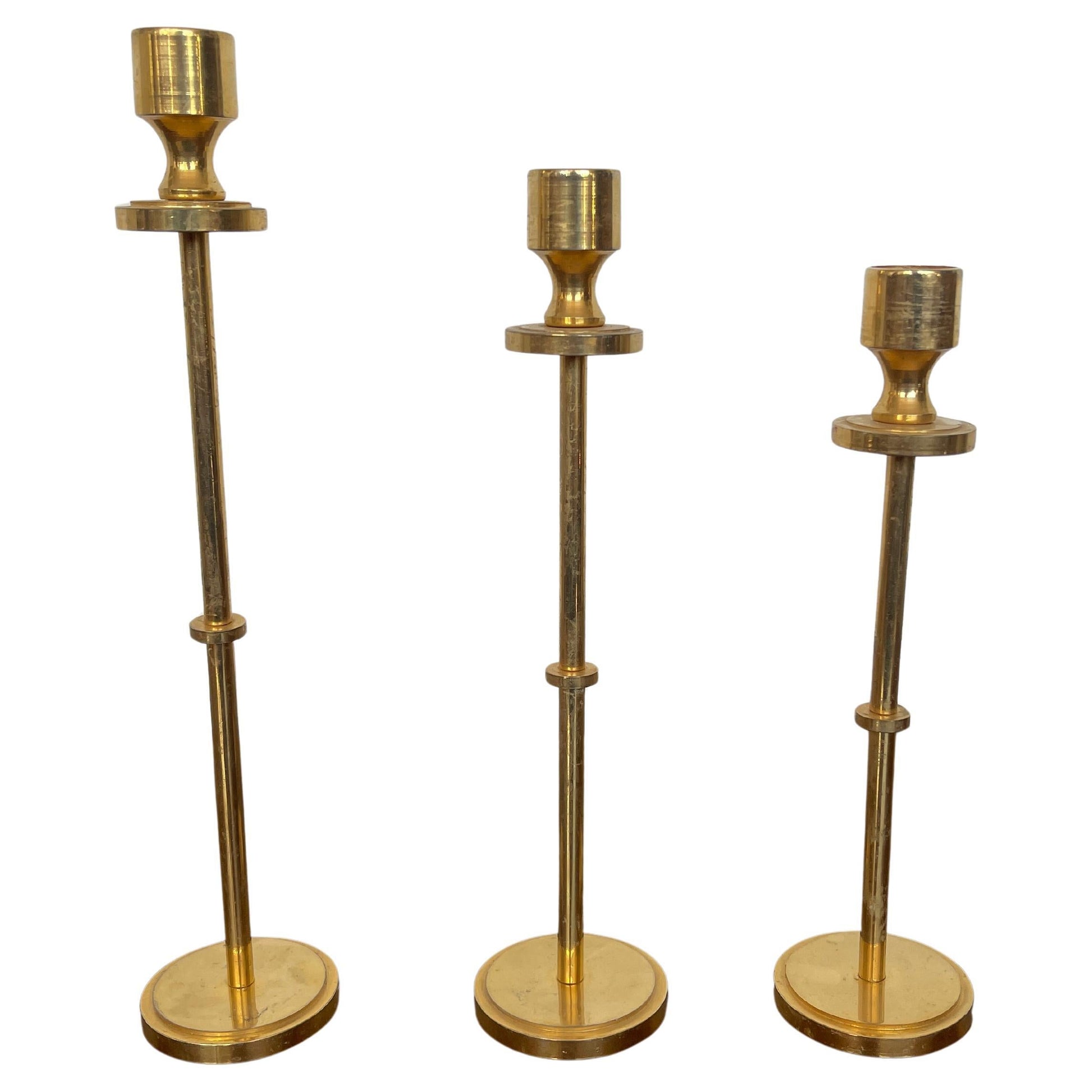 Set di 3 candelieri in ottone vintage anni '70