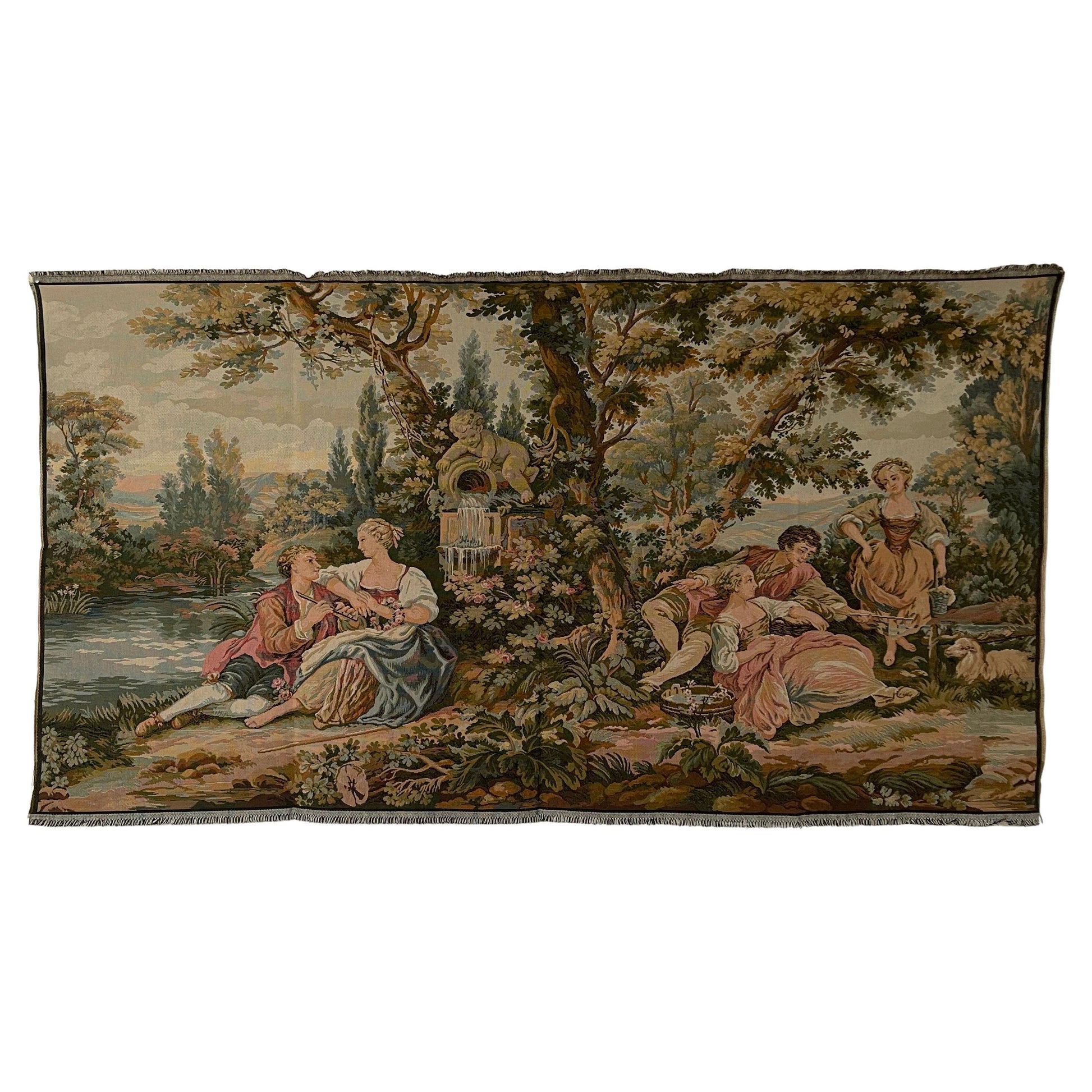 Arazzo rettangolare francese raffigurante coppie vintage degli anni '90.