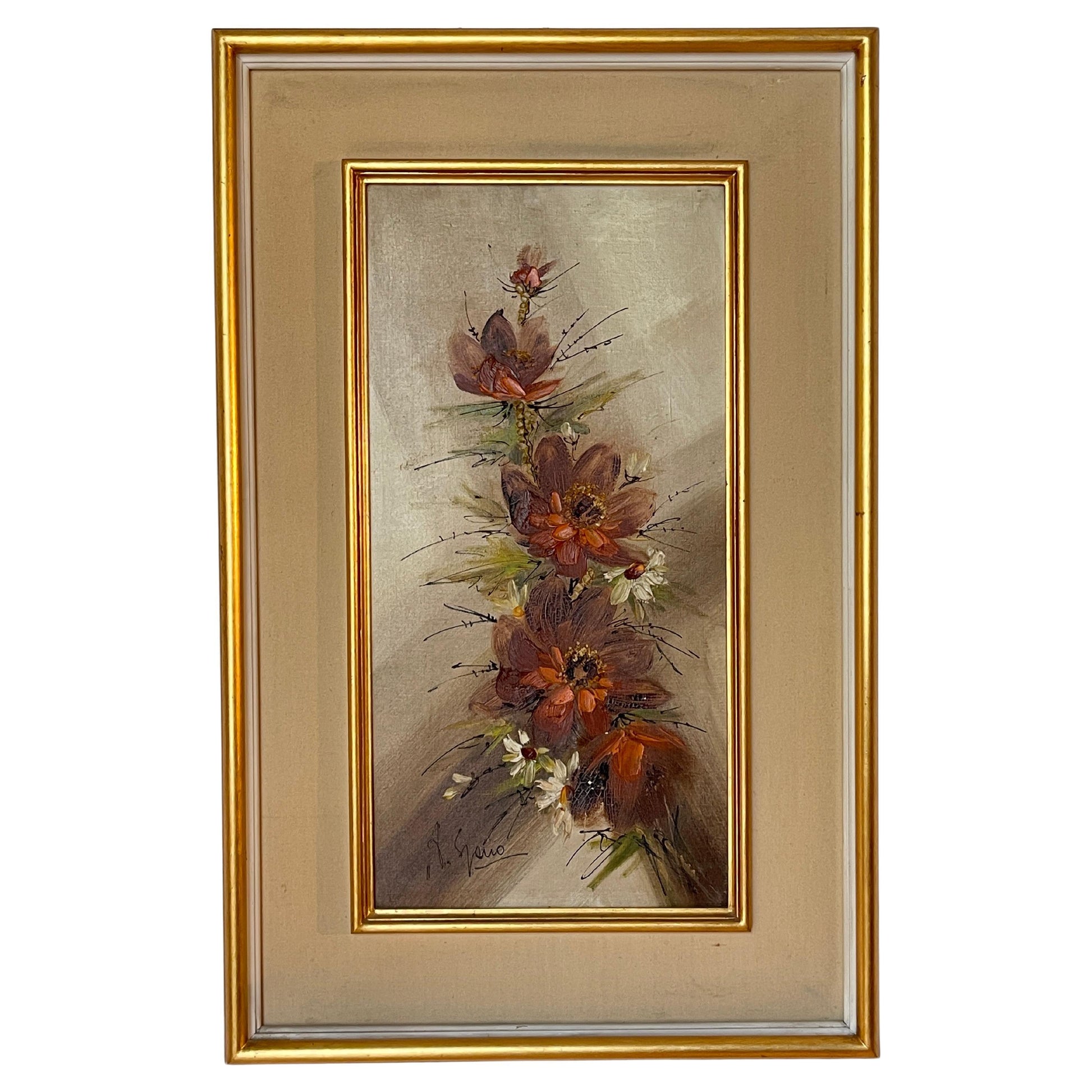 Pittura artistica tempera vintage fiori anni '70