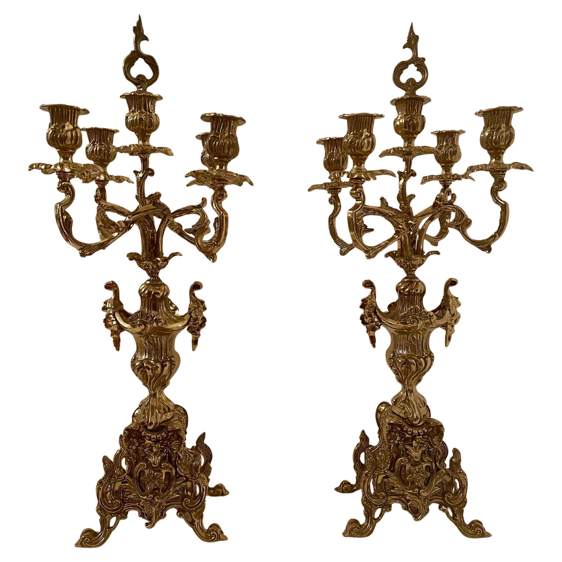 Coppia di candelabri in bronzo dorato stile Napoleone III XX secolo