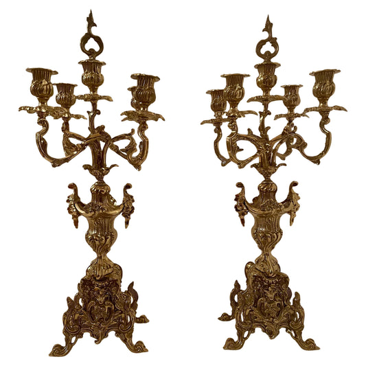Coppia di candelabri in bronzo dorato stile Napoleone III XX secolo