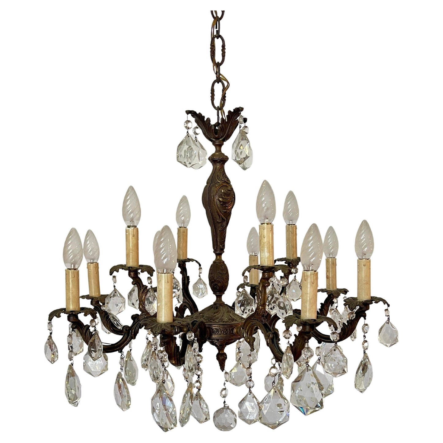 Elegante lampadario vintage in stile Classico con pendenti in Cristallo anni '40