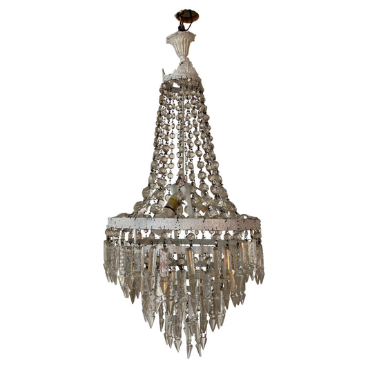 Lampadario a sospensione in bronzo laccato bianco e cristal, stile Impero del XX