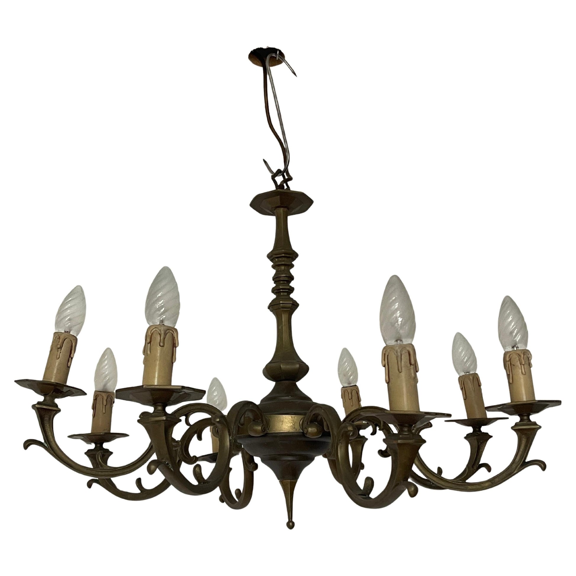 Lampadario in bronzo stile classico robusto italiano anni '70