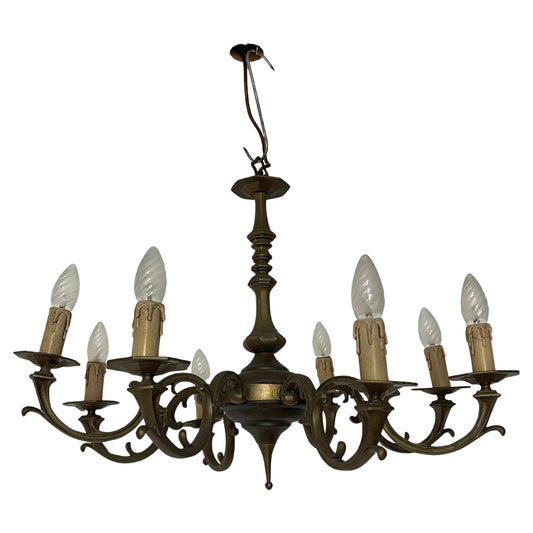 Lampadario in bronzo stile classico robusto italiano anni '70