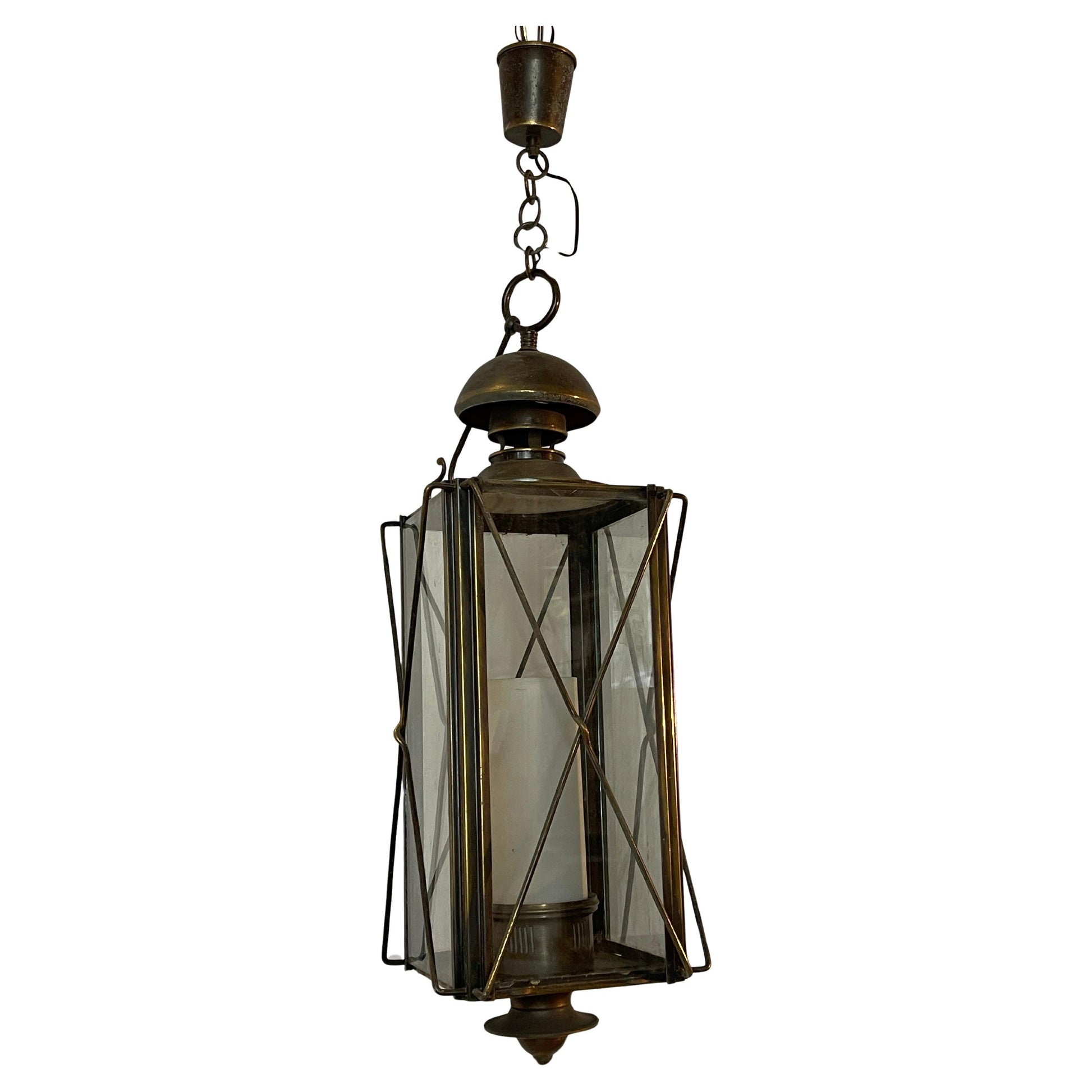 Lampadario classico italiano in bronzo e cristallo stile anni '40