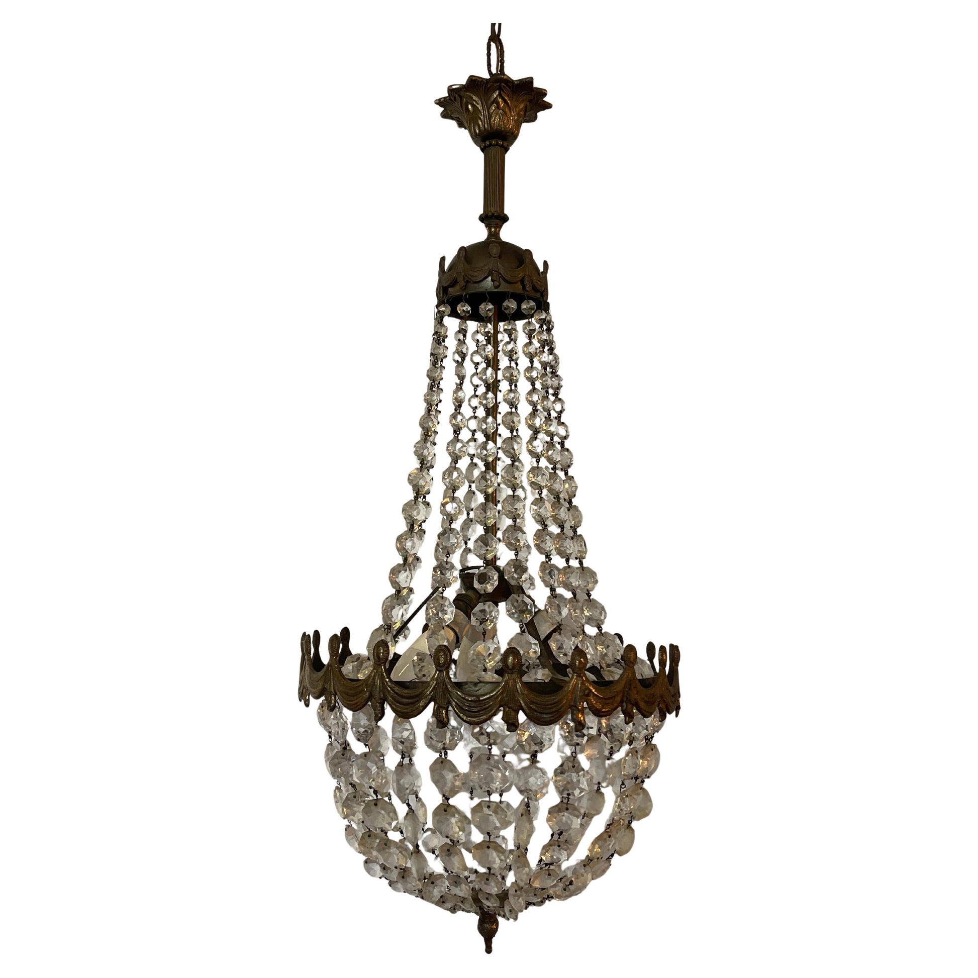 Lampadario in bronzo e cristallo stile imperio anni '50