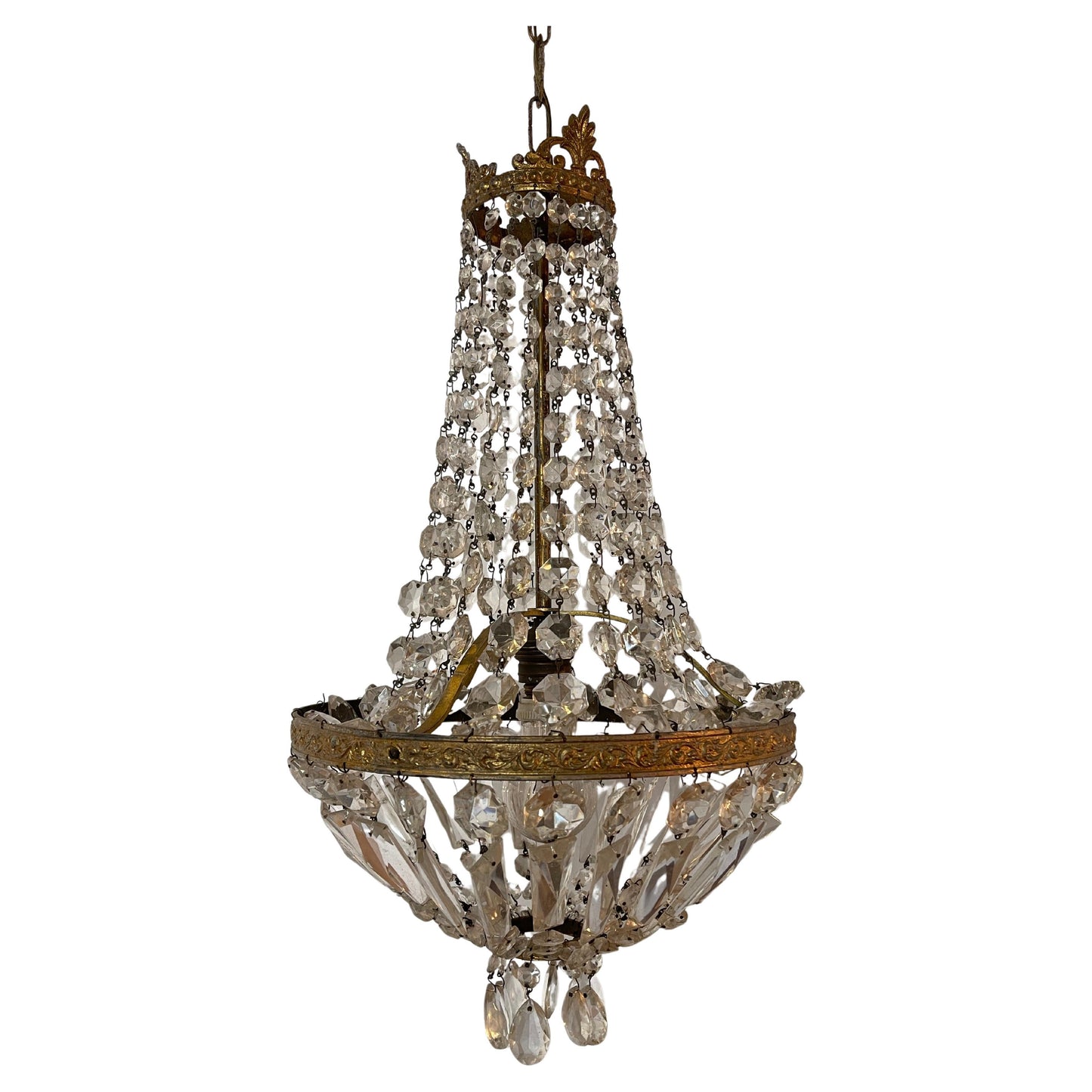 Lampadario a sospensione italiano in bronzo e cristallo degli anni '60