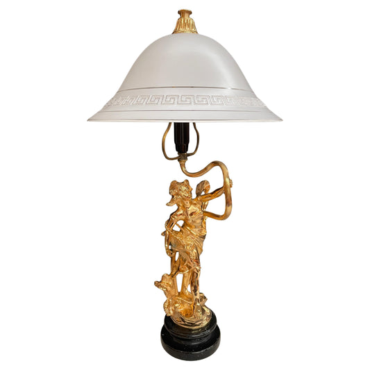 Lussuosa lampada da tavolo in bronzo dorato in classico stile italiano sec. XX