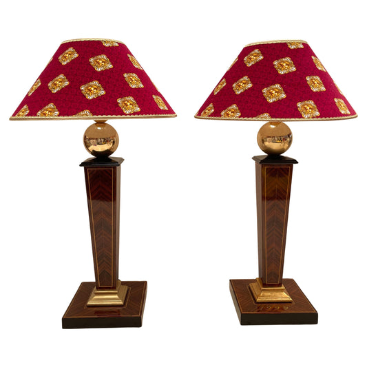 Splendida coppia di lampade da tavolo in stile classico versailles rosso XX sec.