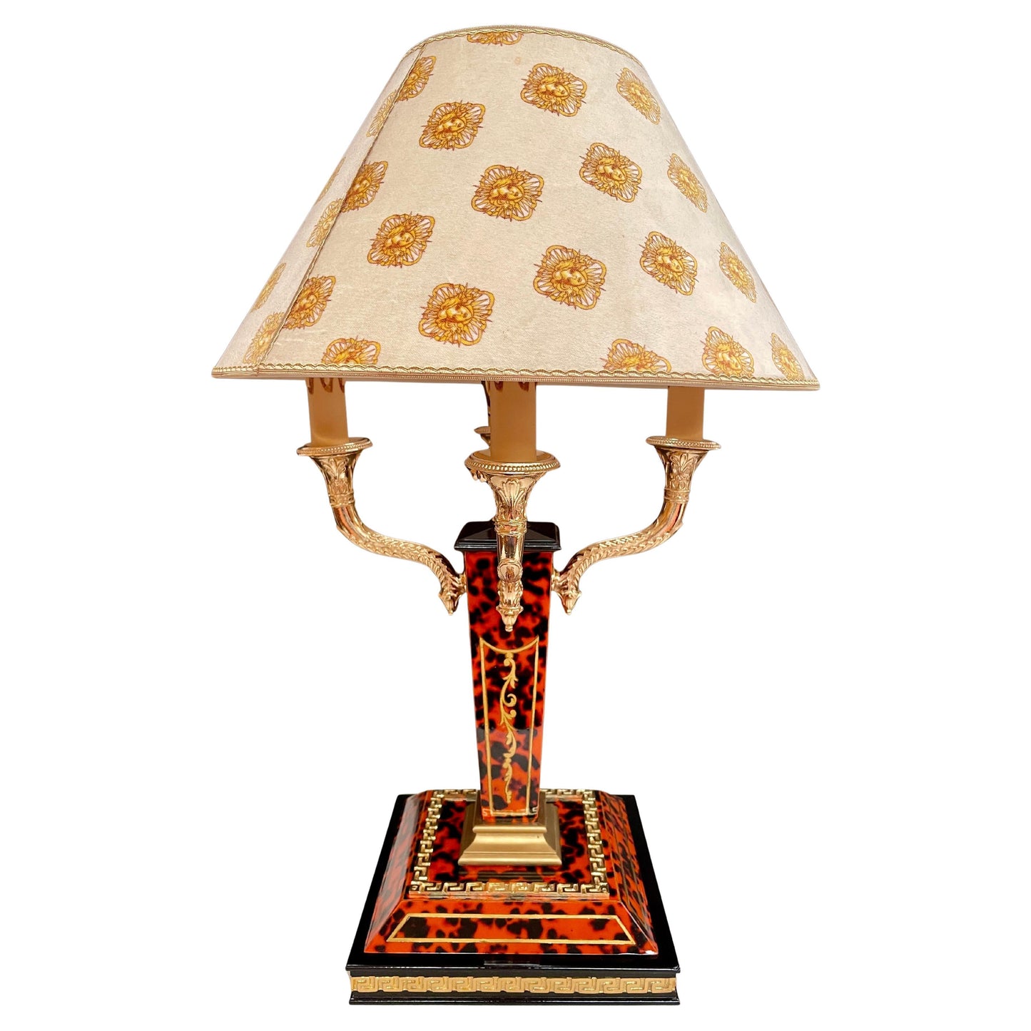 Grande lampada da tavolo italiana in stile classico in legno tartarugato anni 80