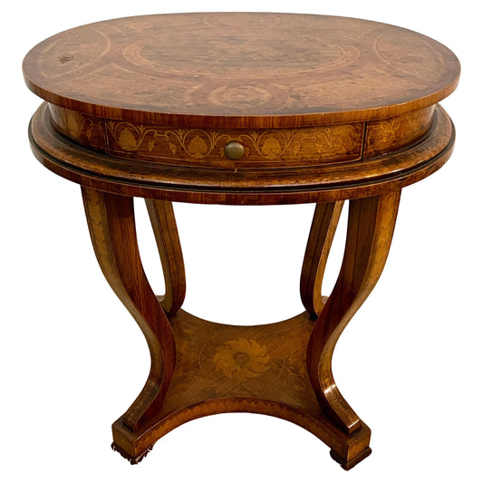 Tavolino da caffe in legno intagliato stile barocco con un casseto anni '30