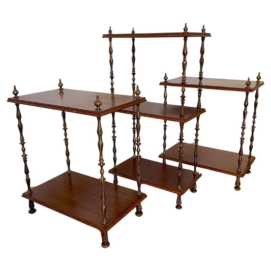 Set di librerie classiche italiane degli anni '50 in legno e bronzo