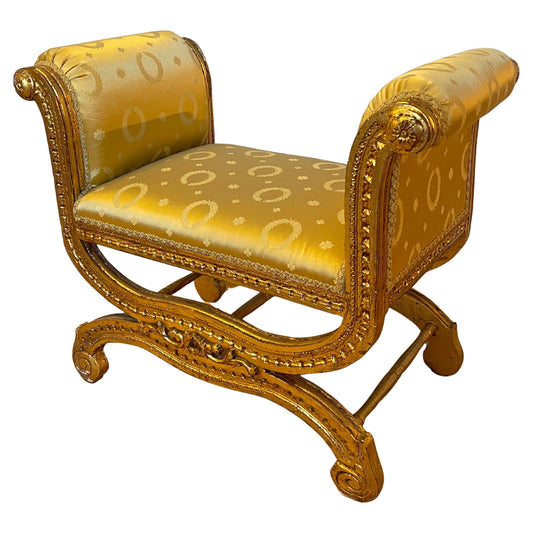 Sgabello classico italiano in legno intagliato e dorato, XX secolo